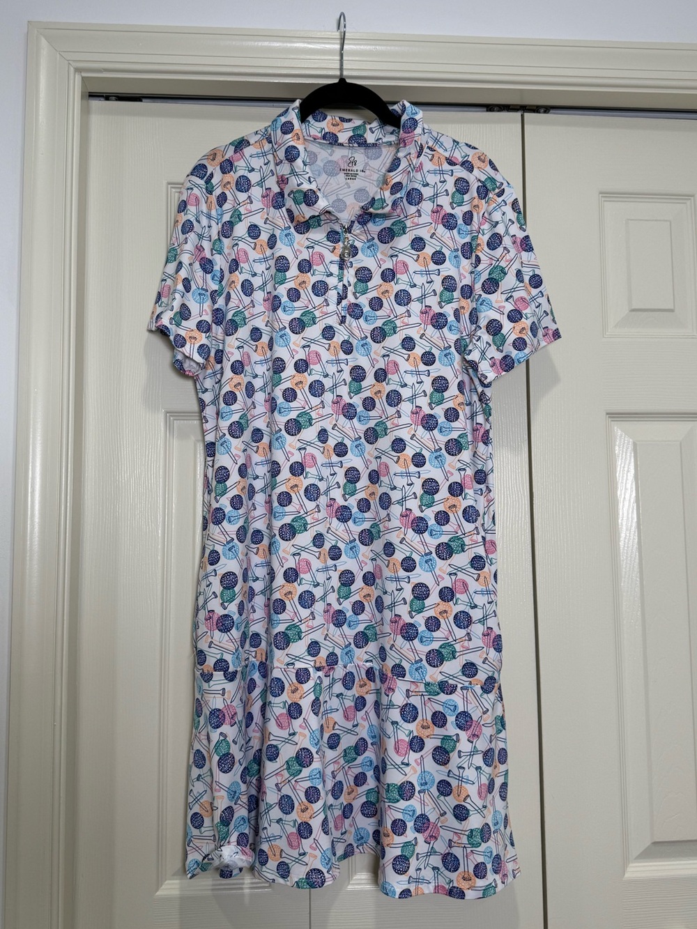 Emerald 18 Golf Polo Mini Dress Multicolor Whimsical Golf Ball Print Size Large